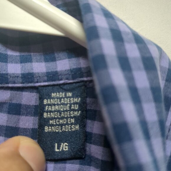 Mens Izod Premium Essentials Large Purple/Navy Checkered Long Sleeve Dress Shirt - Picture 11 of 11